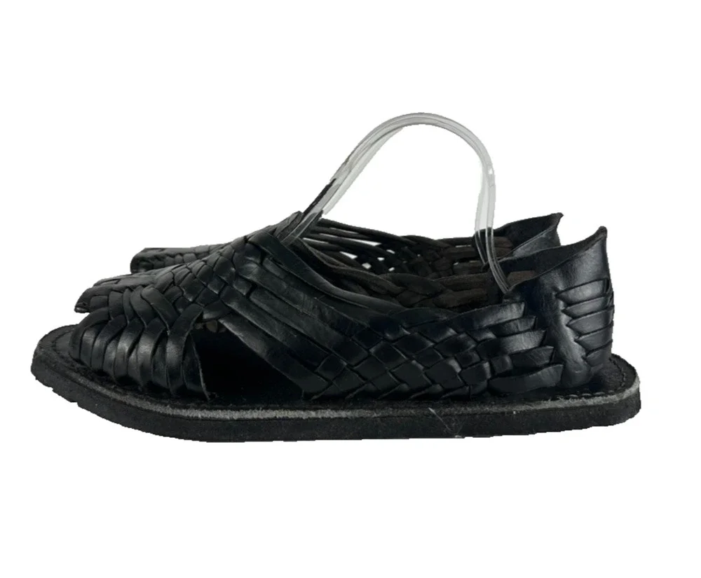 Valencia Imports Sandals Mens 9.5 Black Leather Tire Sole Casual Traditional